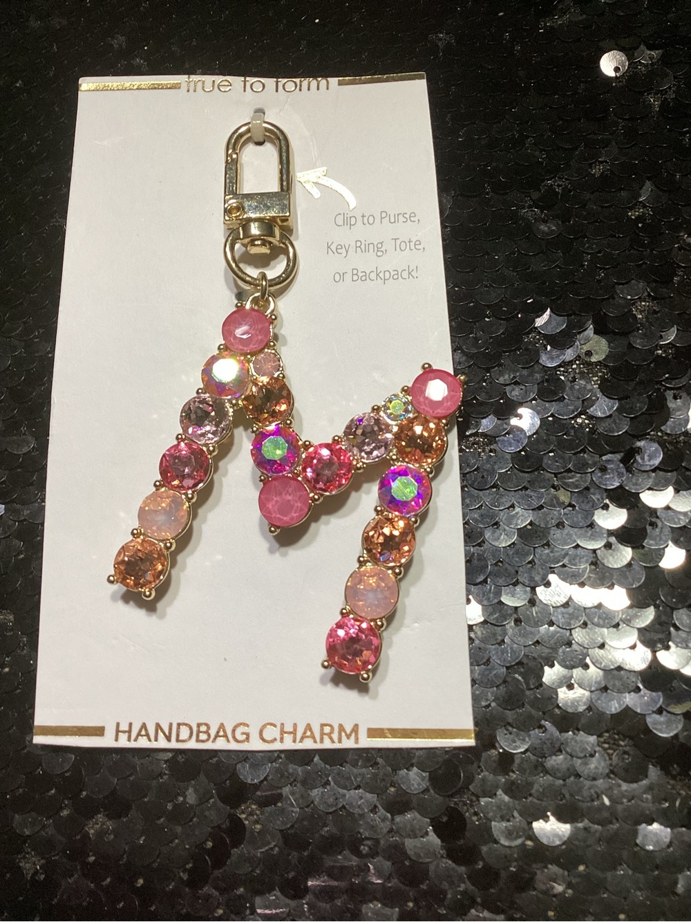 True to Form Pink & Gold Crystal Handbag Charm Keychain